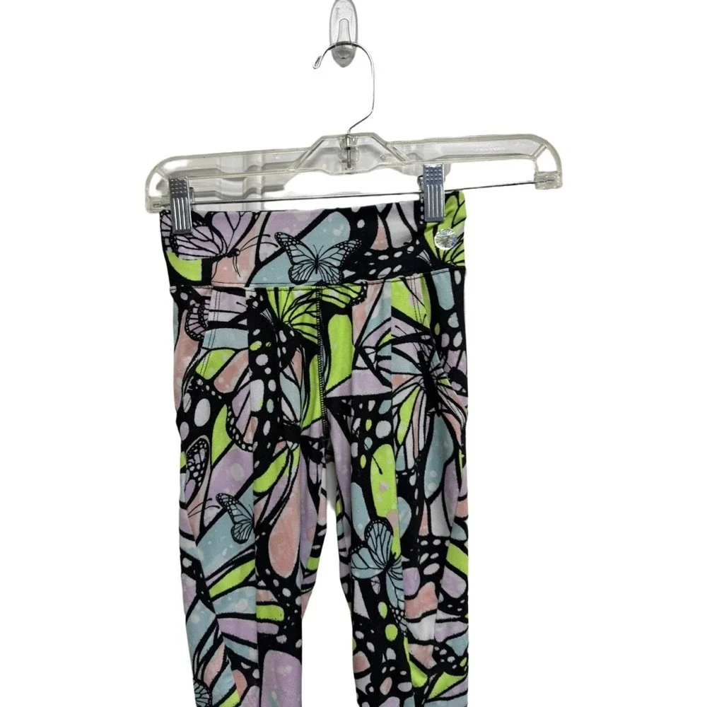 Justice Girls Butterfly Print Leggings Size S Colorful Stretch Athleisure Yoga